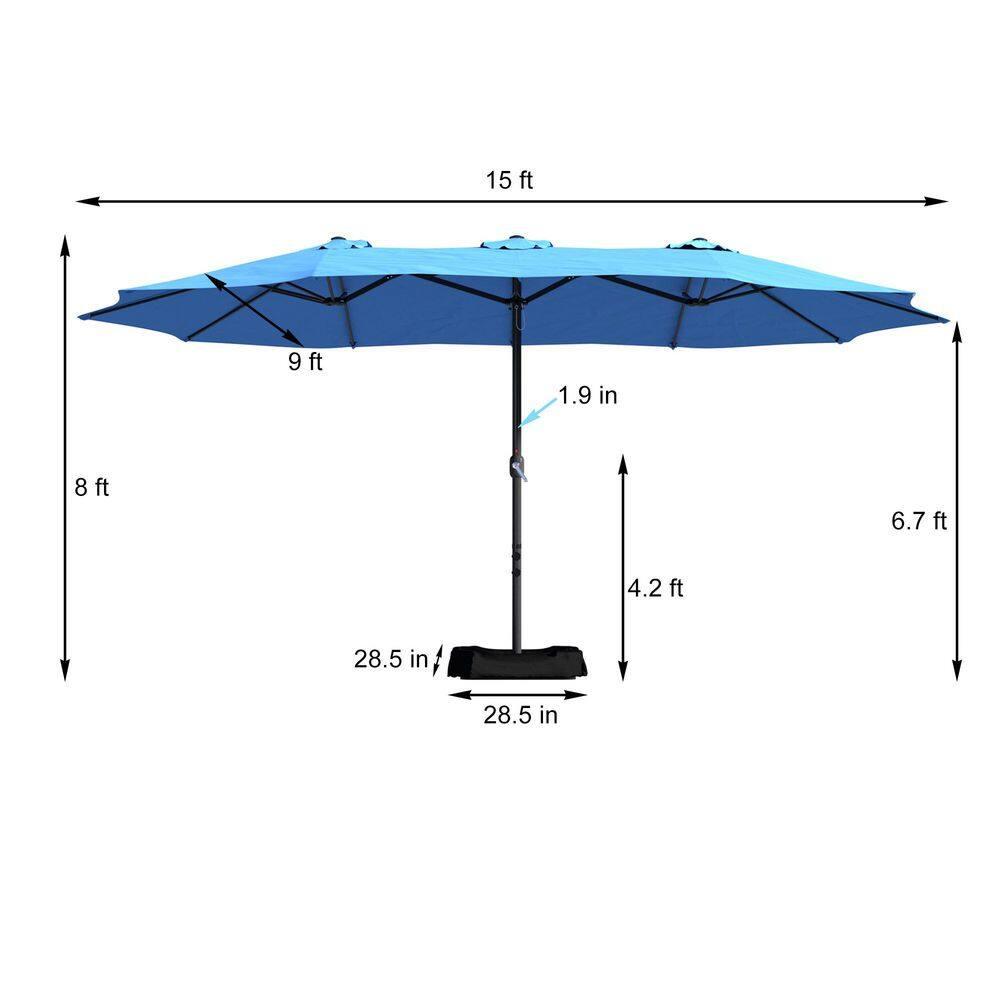 15ft Large Patio Umbrellas with Base Included, Outdoor Double-Sided Rectangle Market Umbrella with Crank Handle, for Pool Lawn Garden