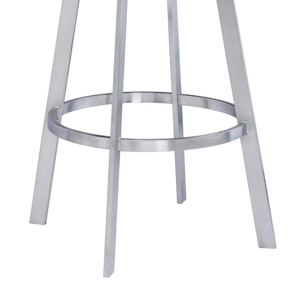 Saturn Modern 30" Seat Height Black Faux Leather and Brushed Stainless Steel Metal Swivel Bar Stool for Kitchen Island Counter