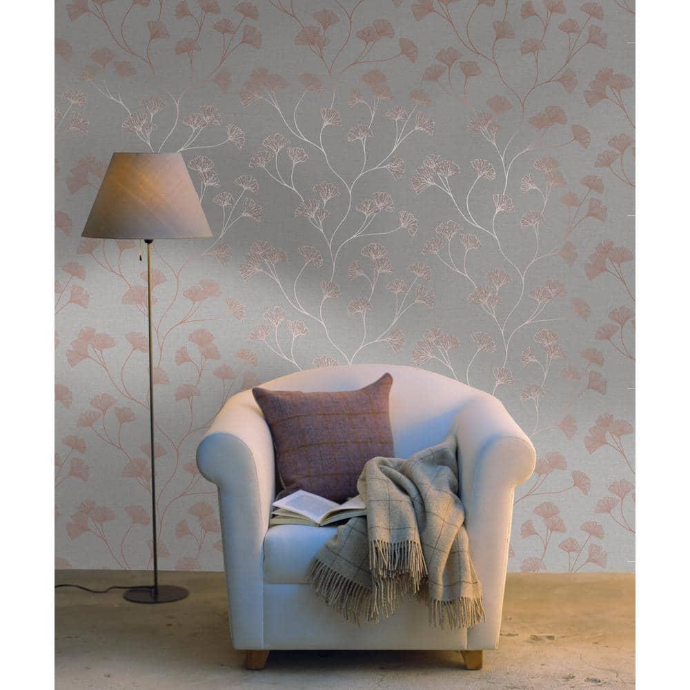 Holden Glistening Ginkgo Leaf Non-Pasted Wallpaper 396in x 20.8in Grey