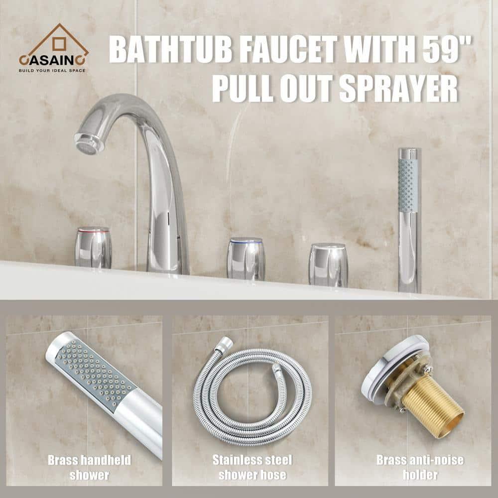 Chrome Plated 3-Handle Deck Mount Roman Tub Faucet with Hand Shower