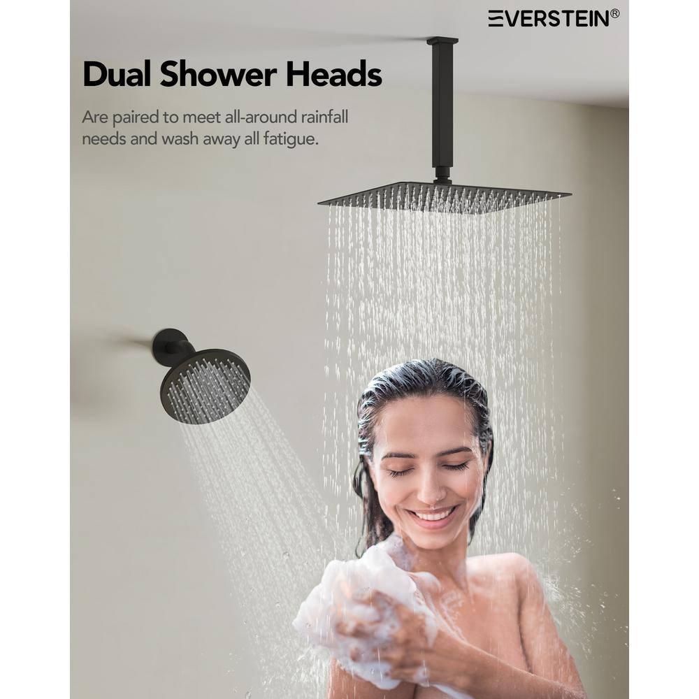 Thermostatic Shower Faucet 12" High-Pressure Dual Showerheads with Rough-In Valve