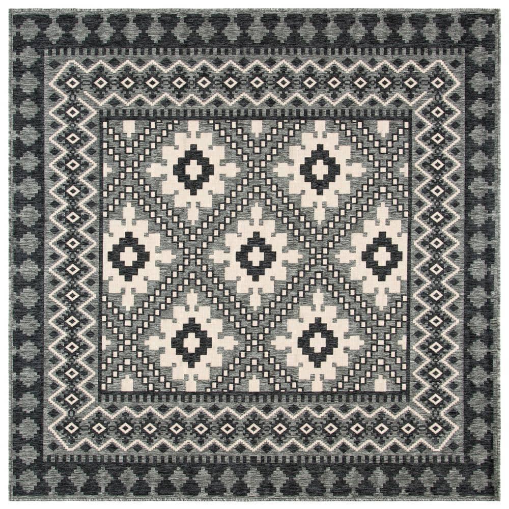 Veranda VER099 Power Loomed Indoor/Outdoor Area Rug - Ivory/Charcoal - 3'x3' - Safavieh.