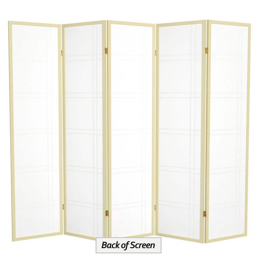 Oriental Furniture 6 Ft Tall Double Cross Shoji Screen Special Edition, 5 panel, ivory color