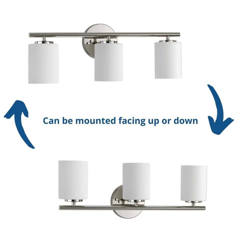 Progress Lighting Replay Collection 3-Light Bath Vanity, Polished Nickel, Shade Included
