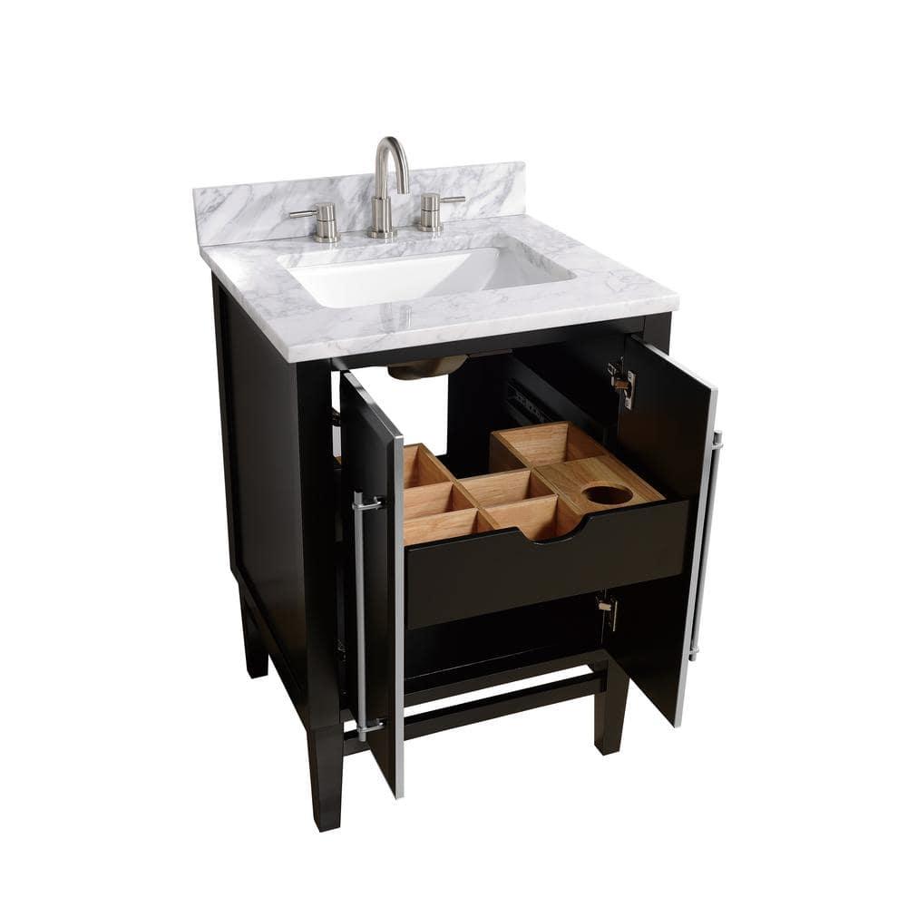 Mason 25" Black Solid Wood Vanity with Carrara Marble Top