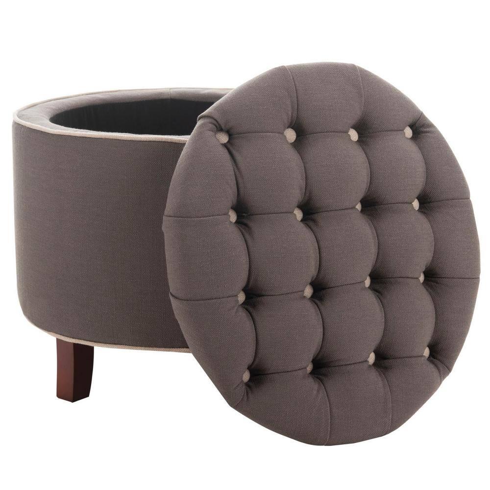 Amelia Tufted Storage Ottoman - Charcoal/True Taupe - Safavieh