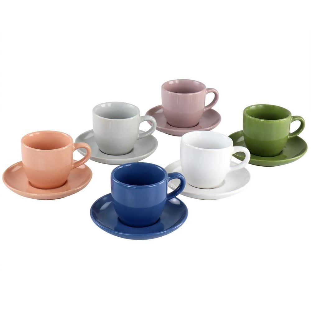 Mr. Coffee Mr. Coffee 12 Piece 3Oz Stoneware Espresso Cup And Saucer Set In Assorted Colors
