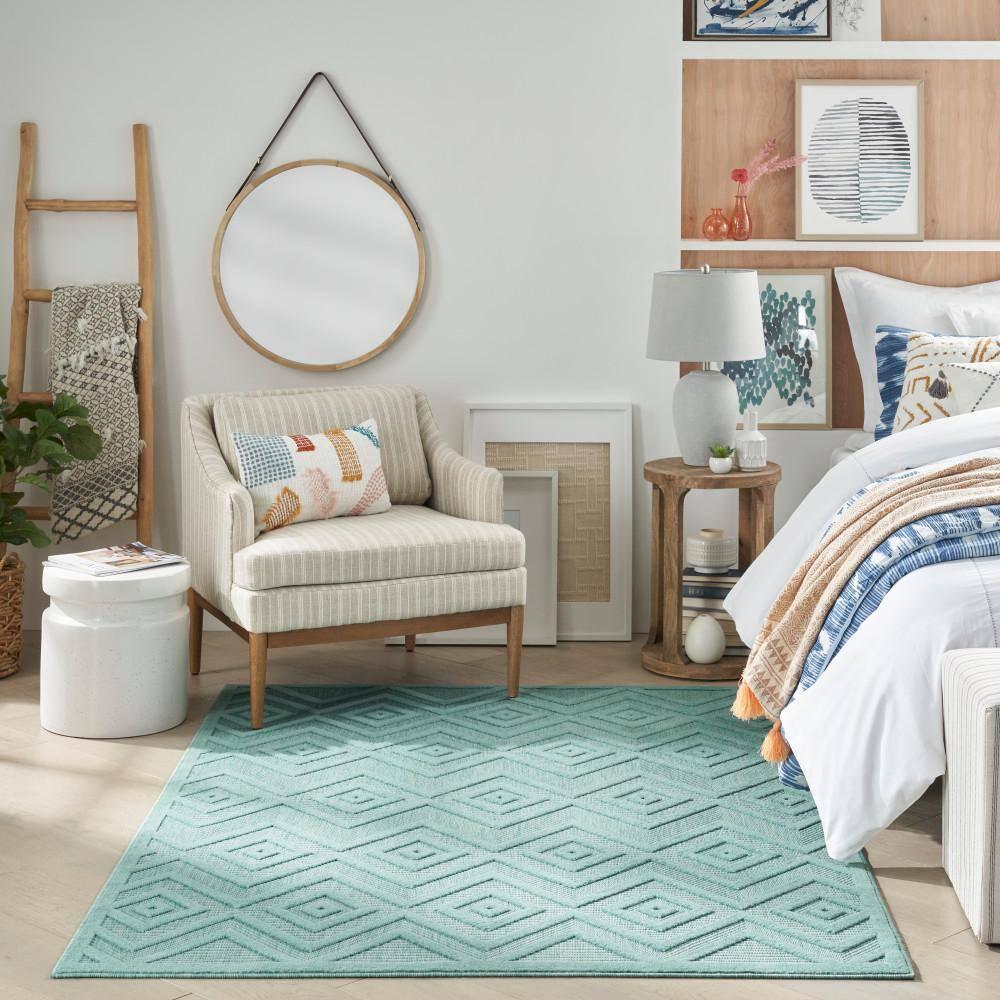 Nourison Versatile Diamond Geometric Flatweave Indoor Outdoor Area Rug Aqua/Teal 4' x 6'
