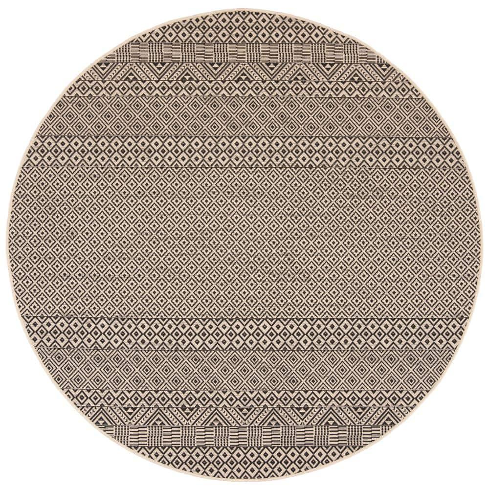 Courtyard CY6235 Power Loomed Indoor and Outdoor Area Rug - Beige/Black - 4' Round - Safavieh