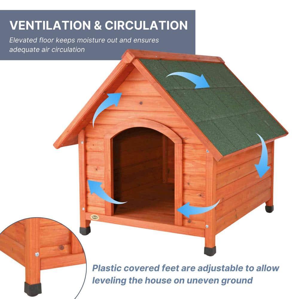 TRIXIE Natura Cottage Dog House – Outside Dog House for Large Dogs with Weatherproof Sealer & Peaked Roof, Wooden Dog House with Adjustable Legs for Large Dogs – 40 x 33 x 34.5 in