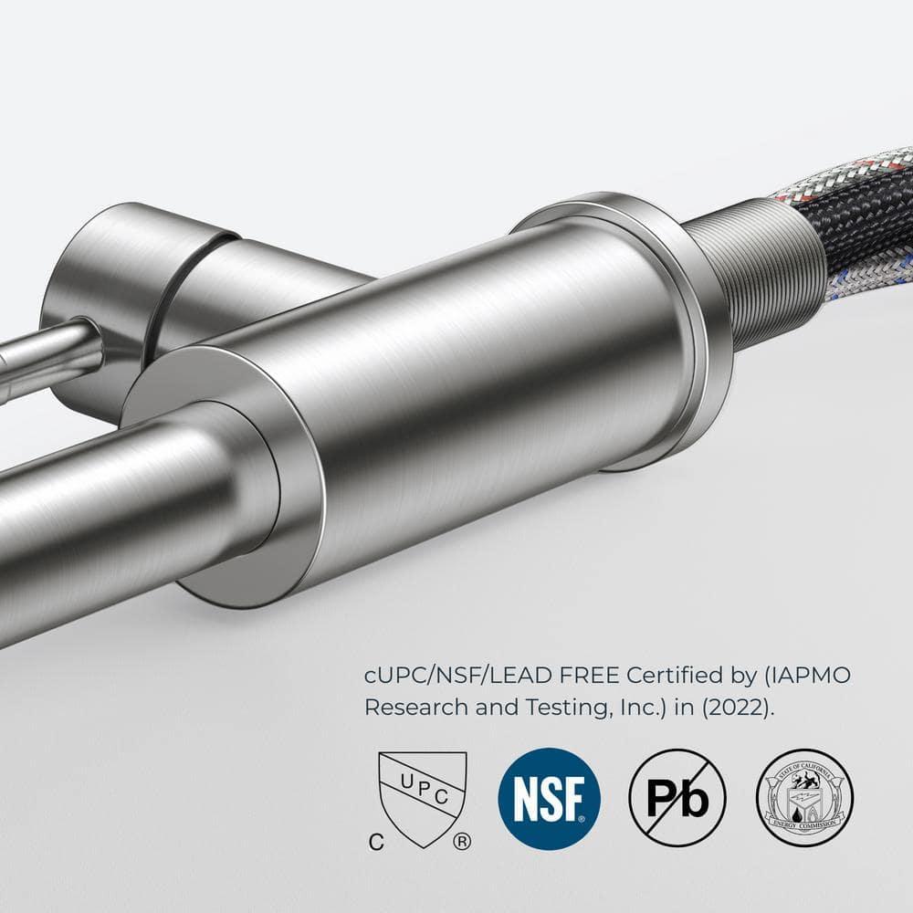 FORIOUS Kitchen Faucet with Pull Down Sprayer, Brushed Nickel, Bar High Arc Single Handle Traditional 3 Modes Stainless Steel Faucet for Kitchen Sink Farmhouse RV Laundry Camper