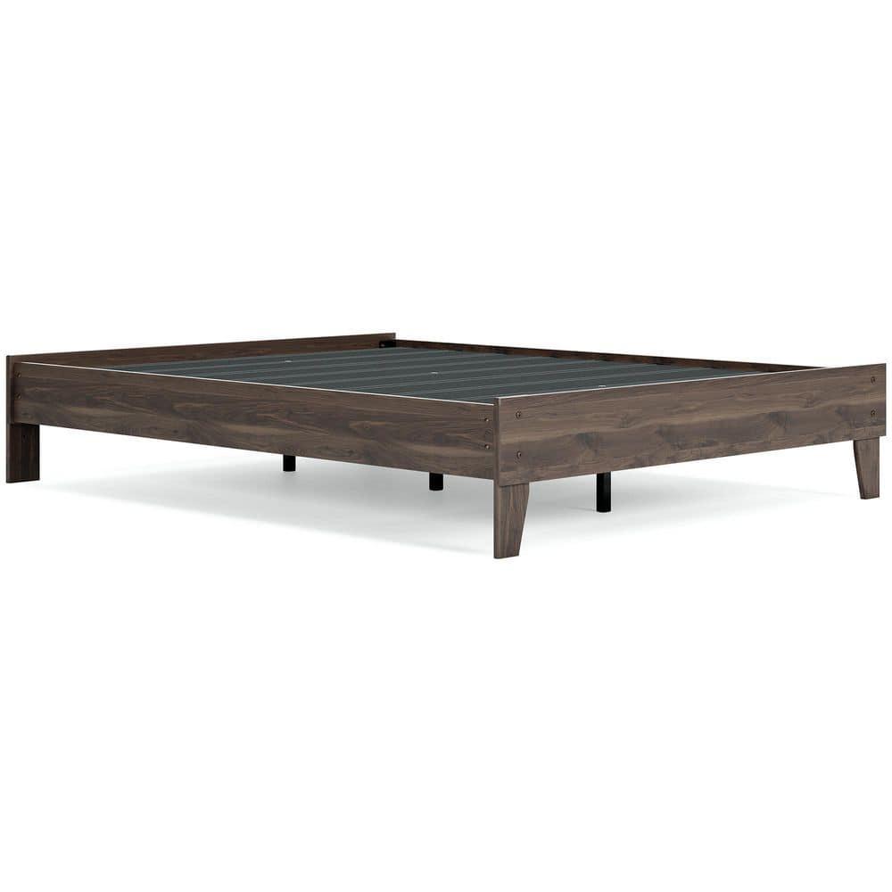 Queen Calverson Platform Bed Mocha - Signature Design by Ashley: Natural Finish, Wood Frame, No Box Spring Needed