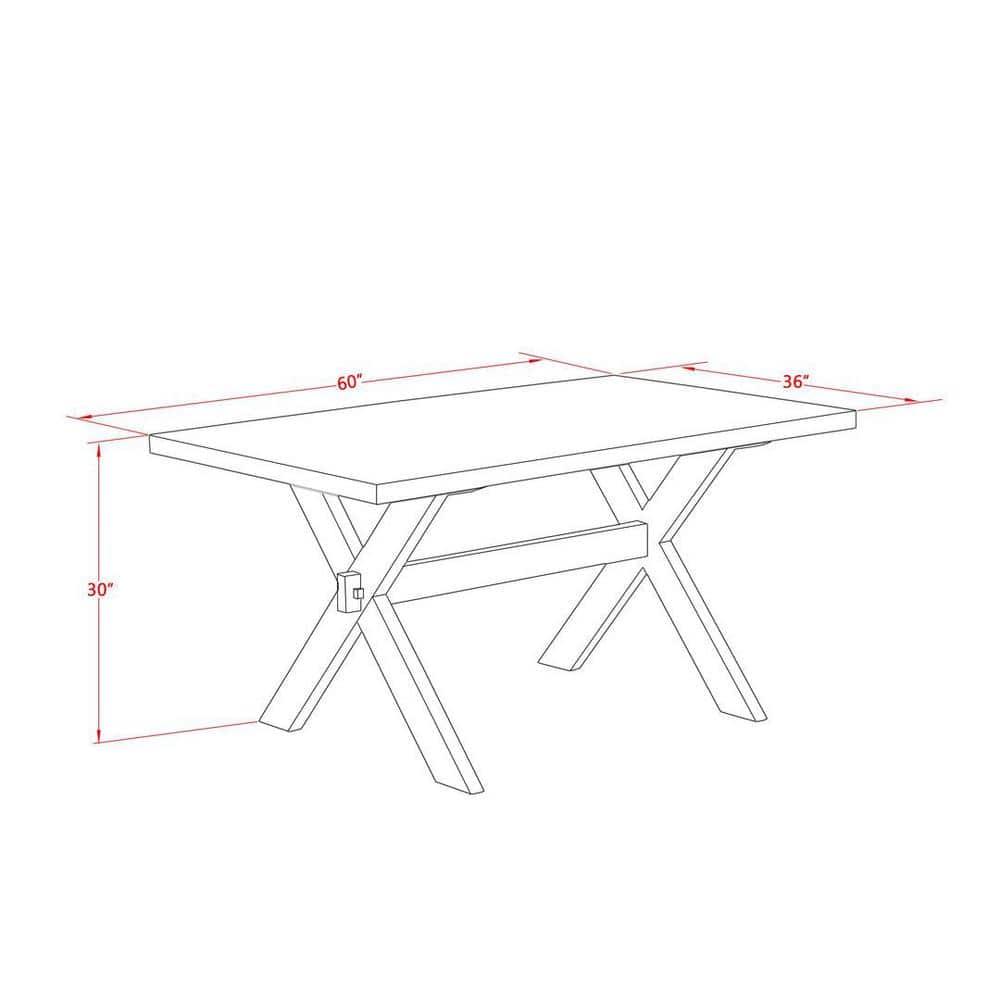 East West Furniture X076GA235-6 6 Piece Dining Table Set Contains a Rectangle Dining Room Table with X-Legs and 4 Doeskin Linen Fabric Parson Chairs with a Bench, 36x60 Inch, Multi-Color