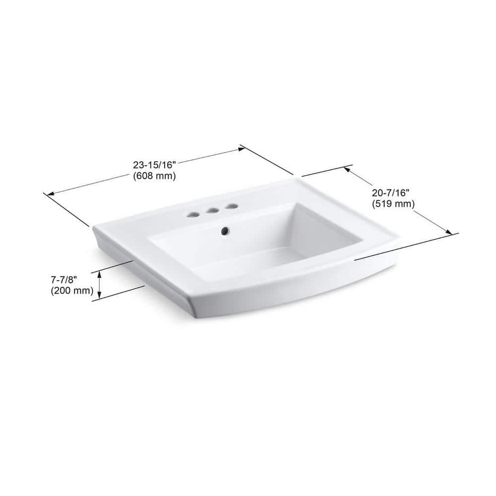 Archer® Vitreous China Rectangular Pedestal Bathroom Sink with Overflow