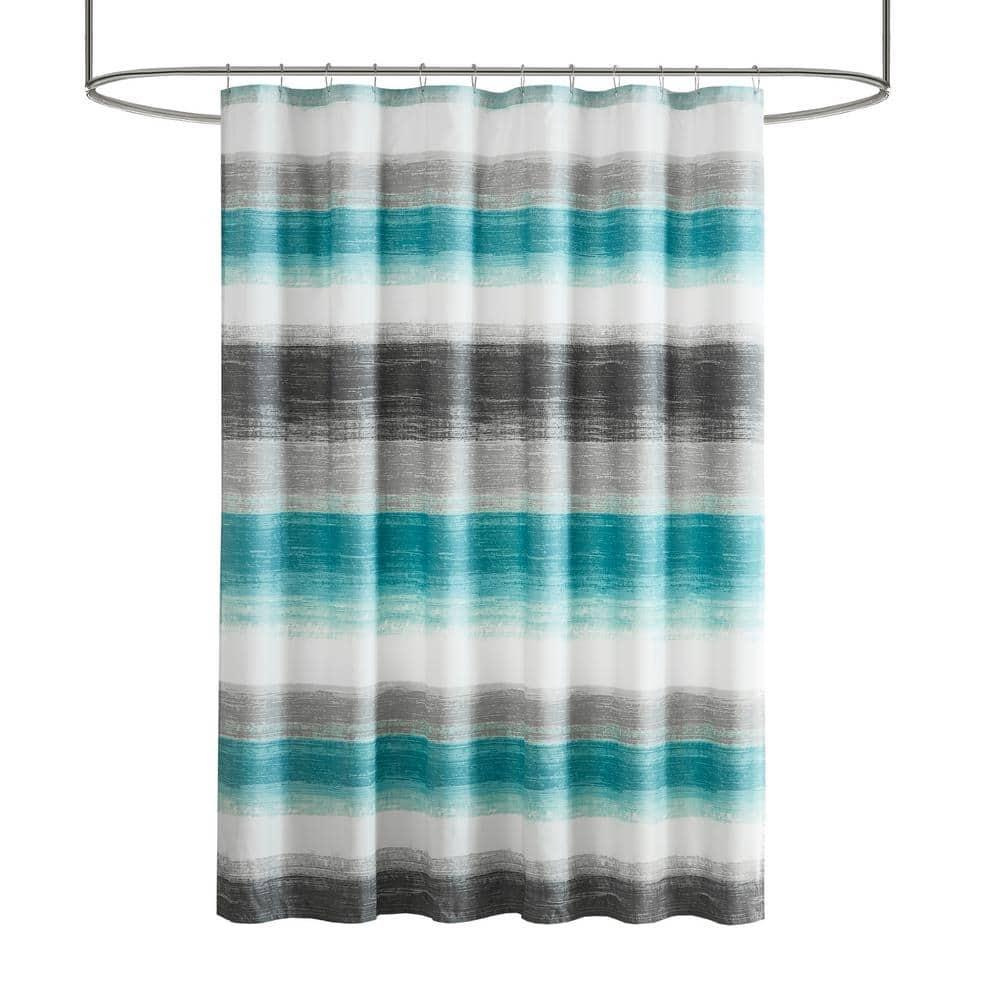 Seth Striped Print Shower Curtain Aqua/Gray - Madison Park: Polyester Microfiber, Buttonhole Top, OEKO-TEX Certified