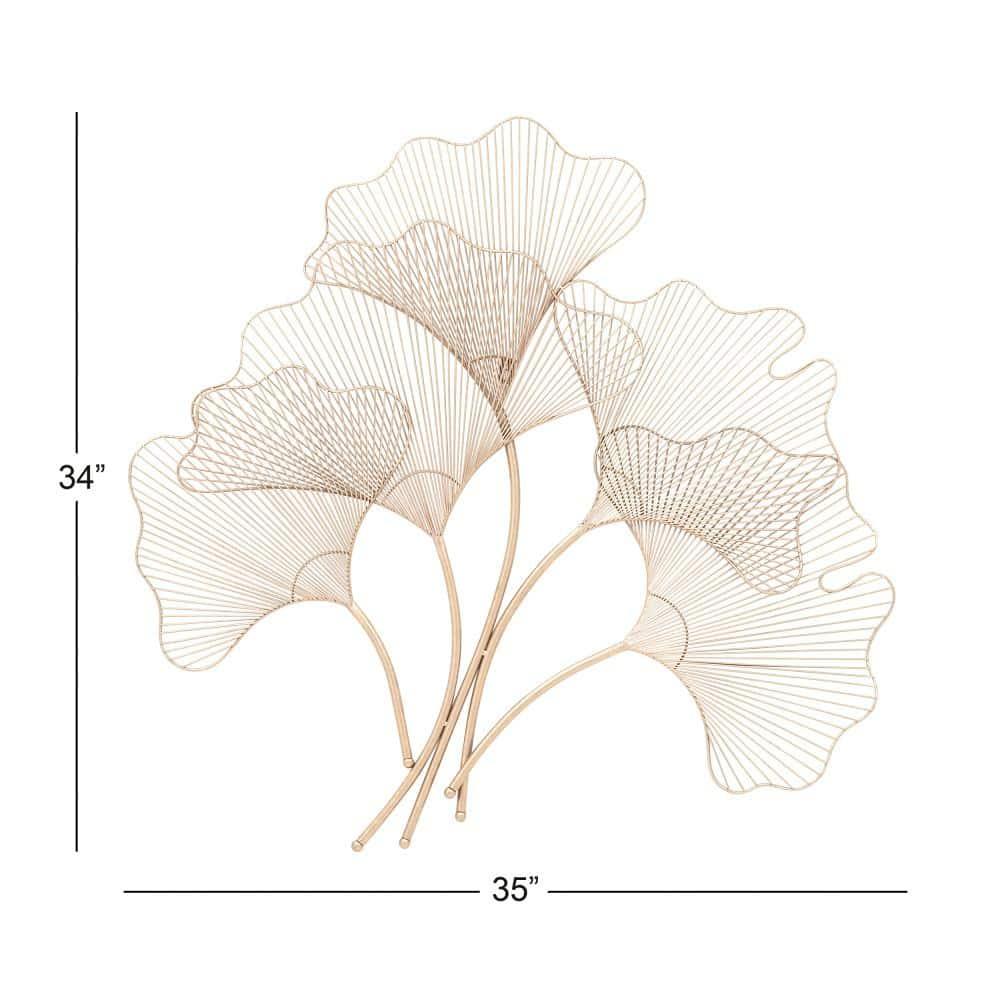 Deco 79 Metal Leaf Home Wall Decor Wall Sculpture with White Accents, Wall Art 25" x 2" x 40", Gold