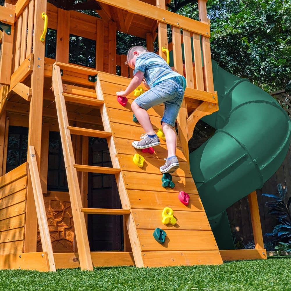 KidKraft KidKraft Boulder Station Wooden Swing Set / Playset with Tube Slide