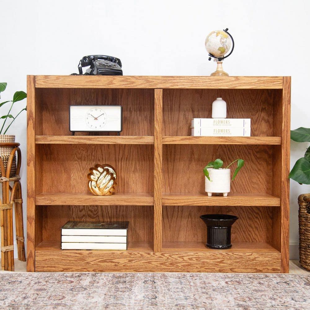 Concepts in Wood 6 Shelf Double Wide Wood Bookcase, 36 inch Tall - Oak Finish
