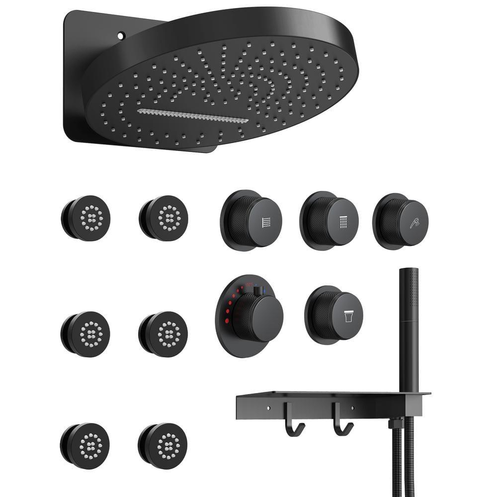 Wall Mounted Dual Thermostatic Shower Shower Faucet Set ,Waterfall & Rainfall Shower Head with Rough-In Valve
