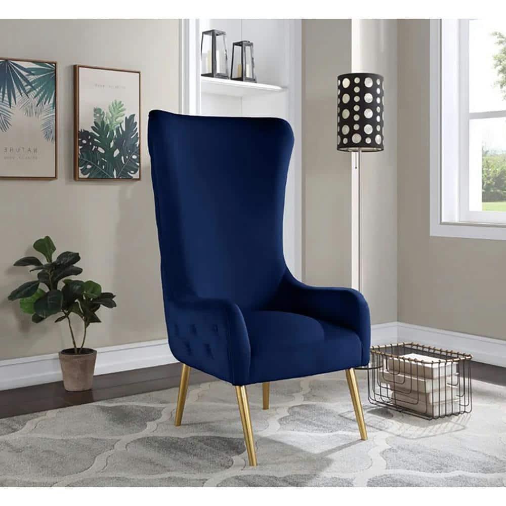 Venetian Navy Tufted Velvet High Back Arm Chair