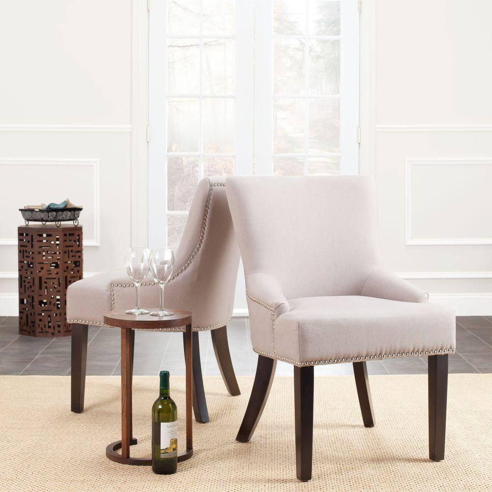 SAFAVIEH Lotus 19''H KD Side Chair Set of 2 Silver Nail Head Taupe / Espresso