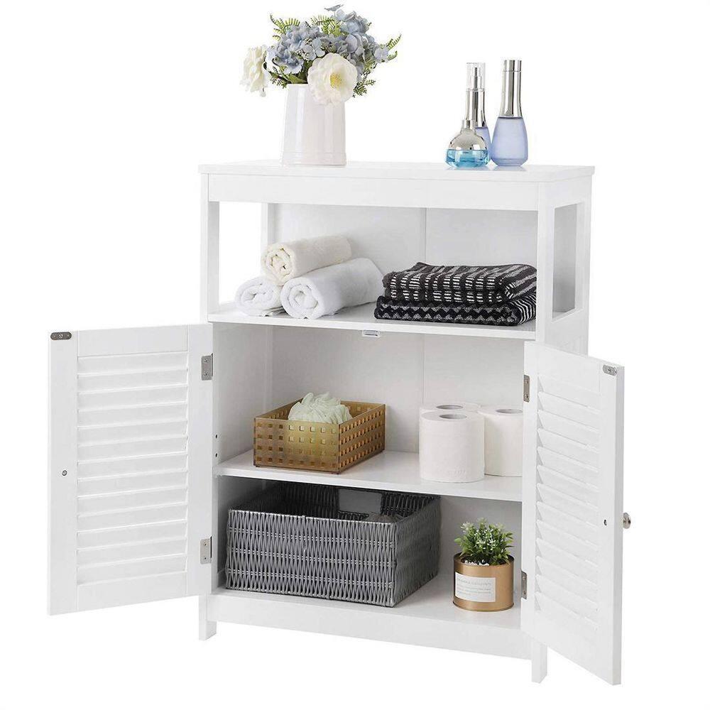 VASAGLE Bathroom Floor Cabinet, Bathroom Storage Cabinet, Freestanding, with Double Shutter Doors and Adjustable Shelf, White