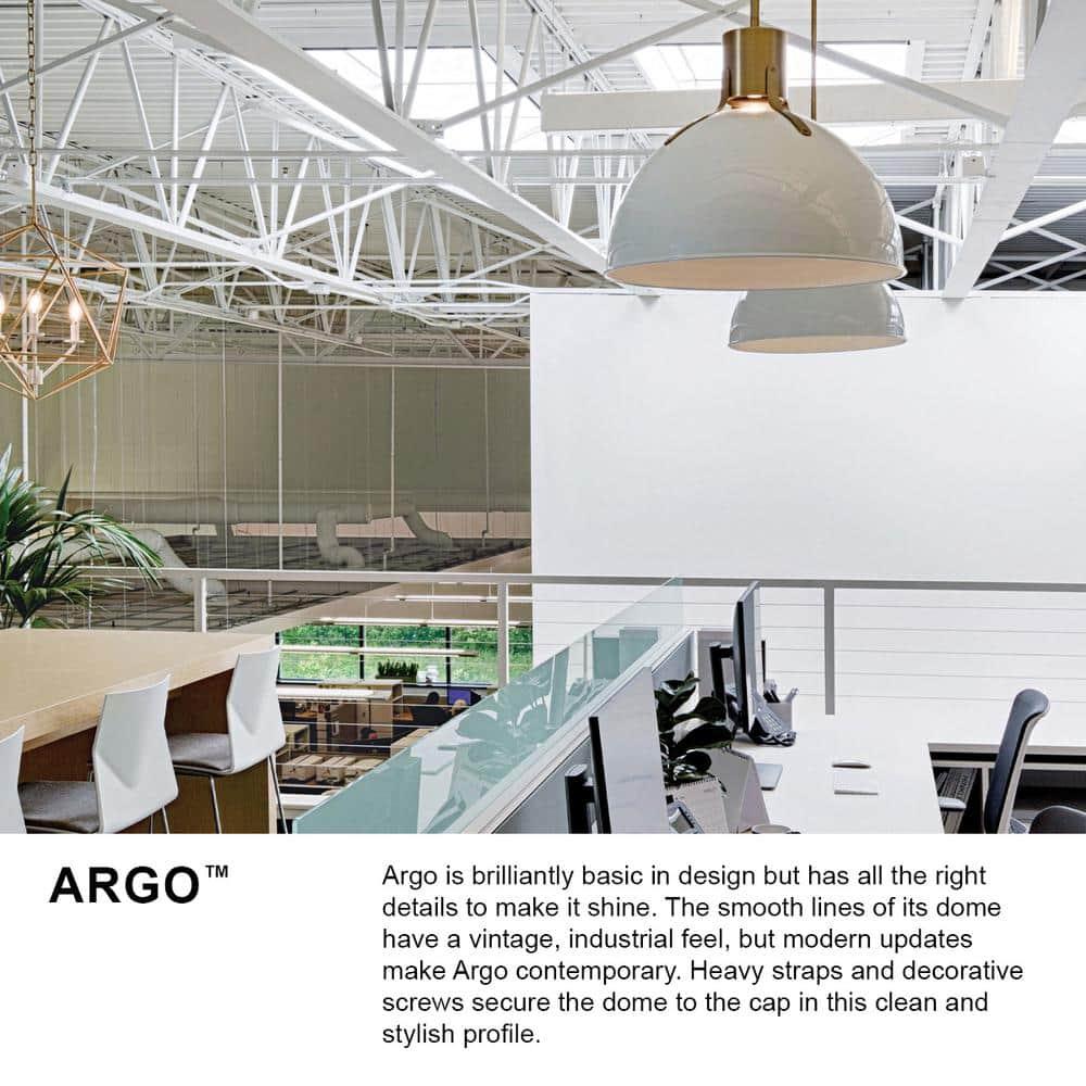 Argo Polished White 14" LED Bowl Pendant with Vintage Industrial Design