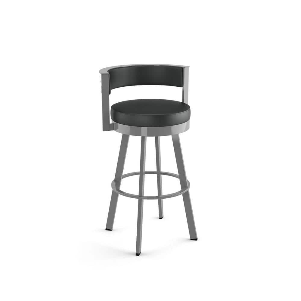 Amisco Browser Upholstered Barstool Charcoal Black/Gray: Faux Leather, Steel Frame, Fixed Height