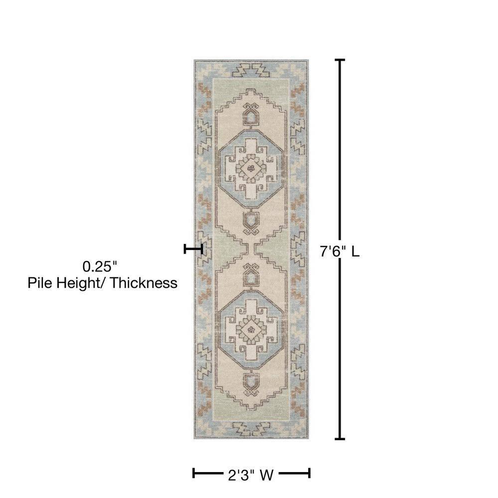2'3"x7'6" Medallion Loomed Runner Rug Light Blue - Momeni: Traditional Wool & Nylon, Low Pile, Indoor Use