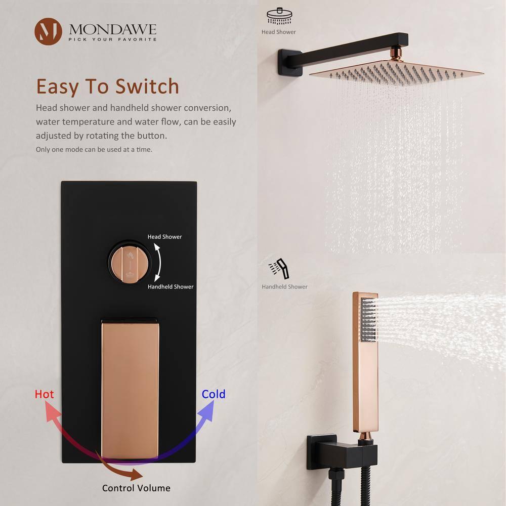 10 Inch Matte Black Shower System with Handheld Shower head, Bathroom Mixer Shower Set Wall Mounted Shower Faucet Rough-in Valve and Trim Kit