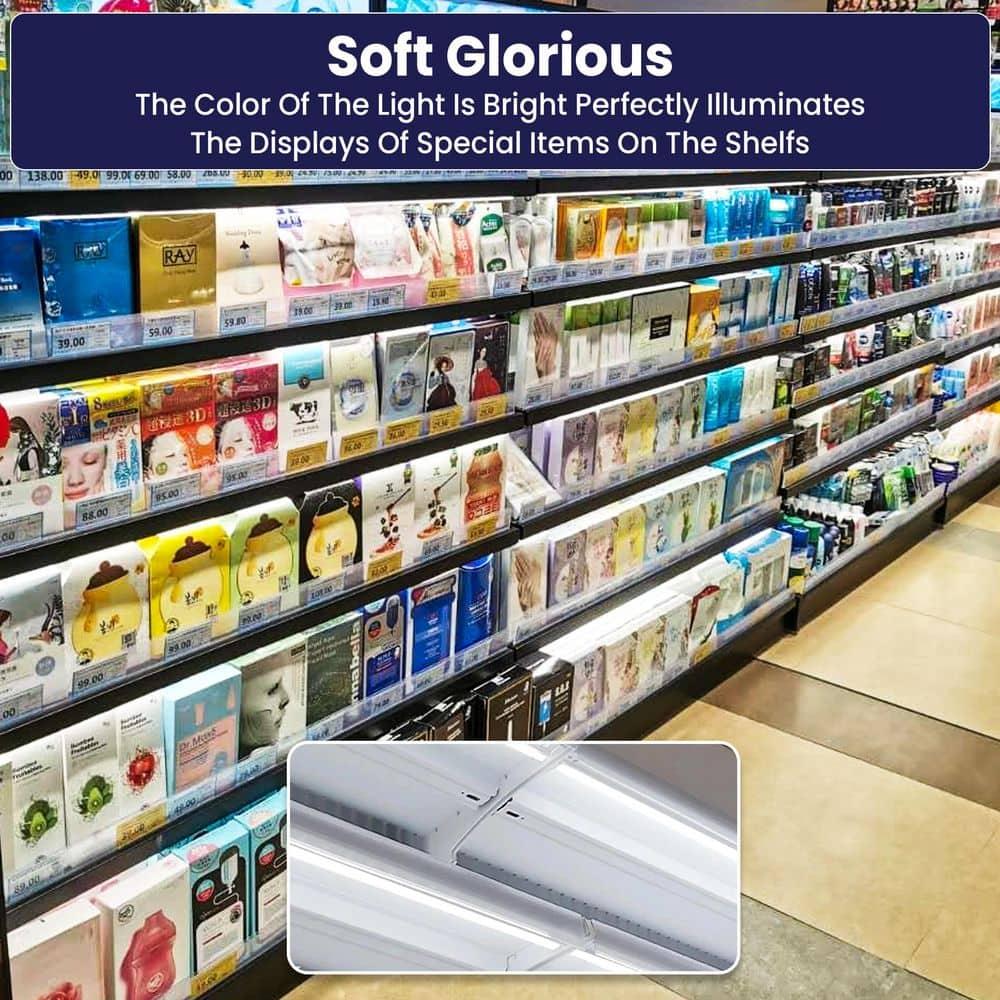 Gondola LED Shelf Lighting, 6500K Shelf LED Lights with Opalescent PC Cover, 50,000-Hour LED Shelf Lights for Supermarkets, Magnetic 4-ft Strip, 24V Adapter, 4-Pack Shelf Light, V-Shape