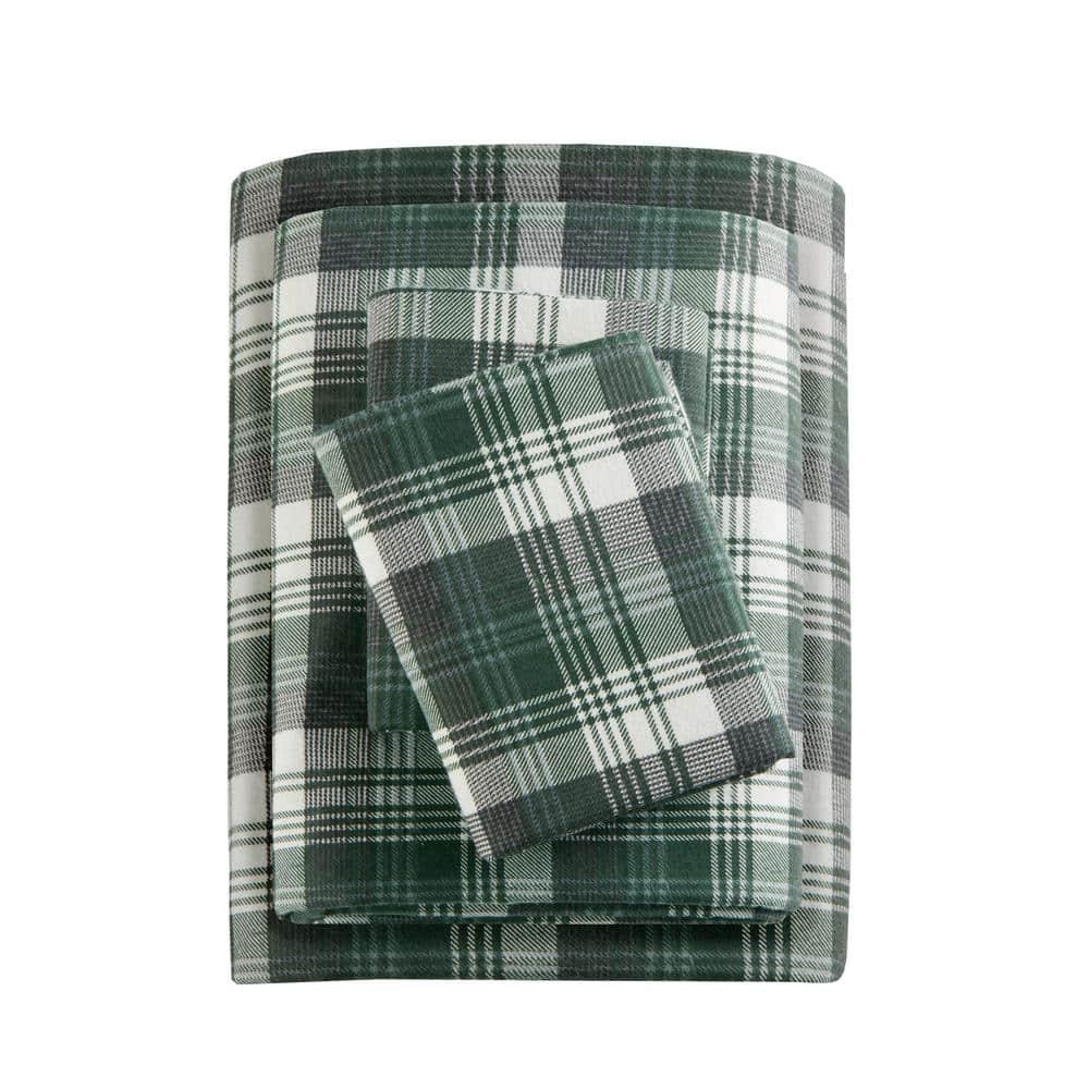King Patterned Flannel Sheet Set Green Plaid