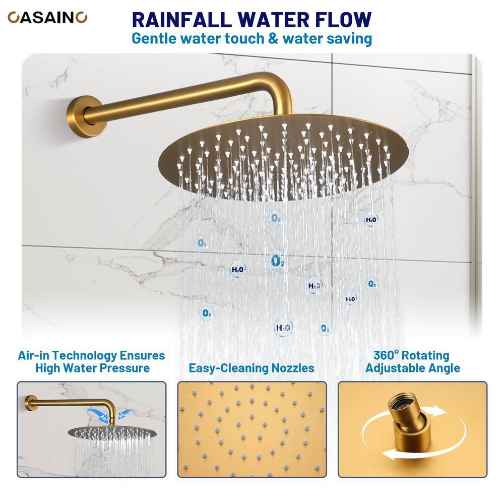 3-Function 12 Inch Temperature Digital Display Shower System With 2-Setting Slider Bar Handheld And 4Pcs Body Jets