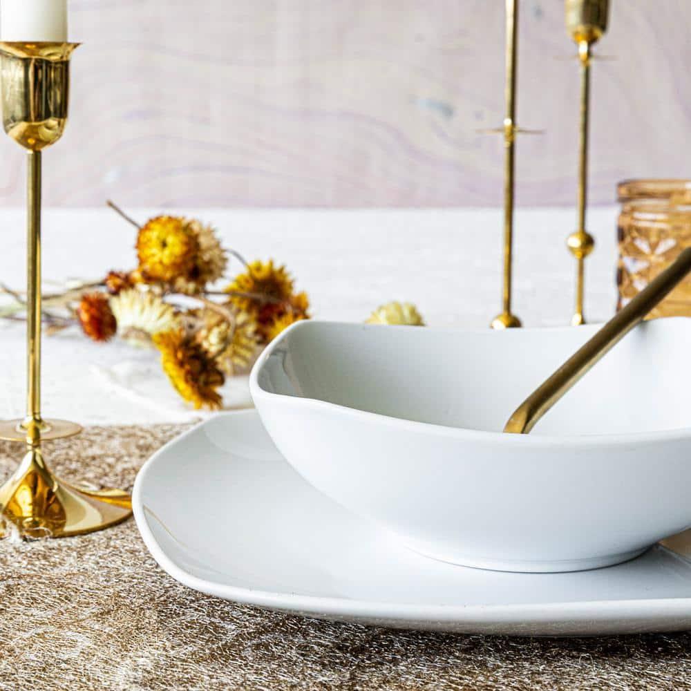 12 pc soft square white dinnerware set (service for 4)