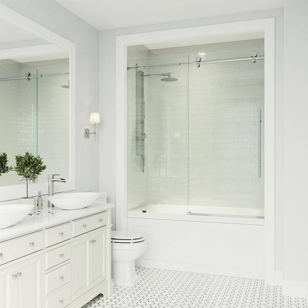 Elan E-Class 56-60" W x 66" H Sliding Frameless Tub Door with 3/8" Clear Glass
