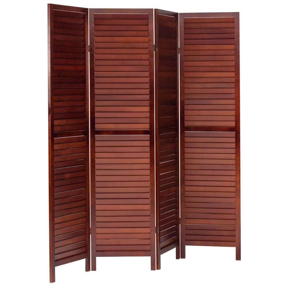 Oriental Furniture 6 ft. Tall Wooden Louvered Room Divider Walnut 4 Panel