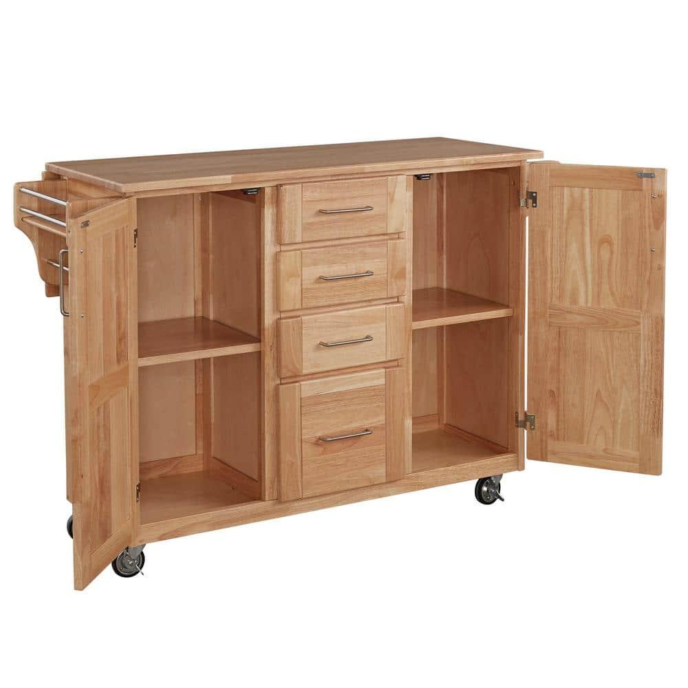 Breakfast Bar Kitchen Cart with Wood Top Natural - Home Styles: Rolling Island Storage, 2 Shelves, 2 Doors