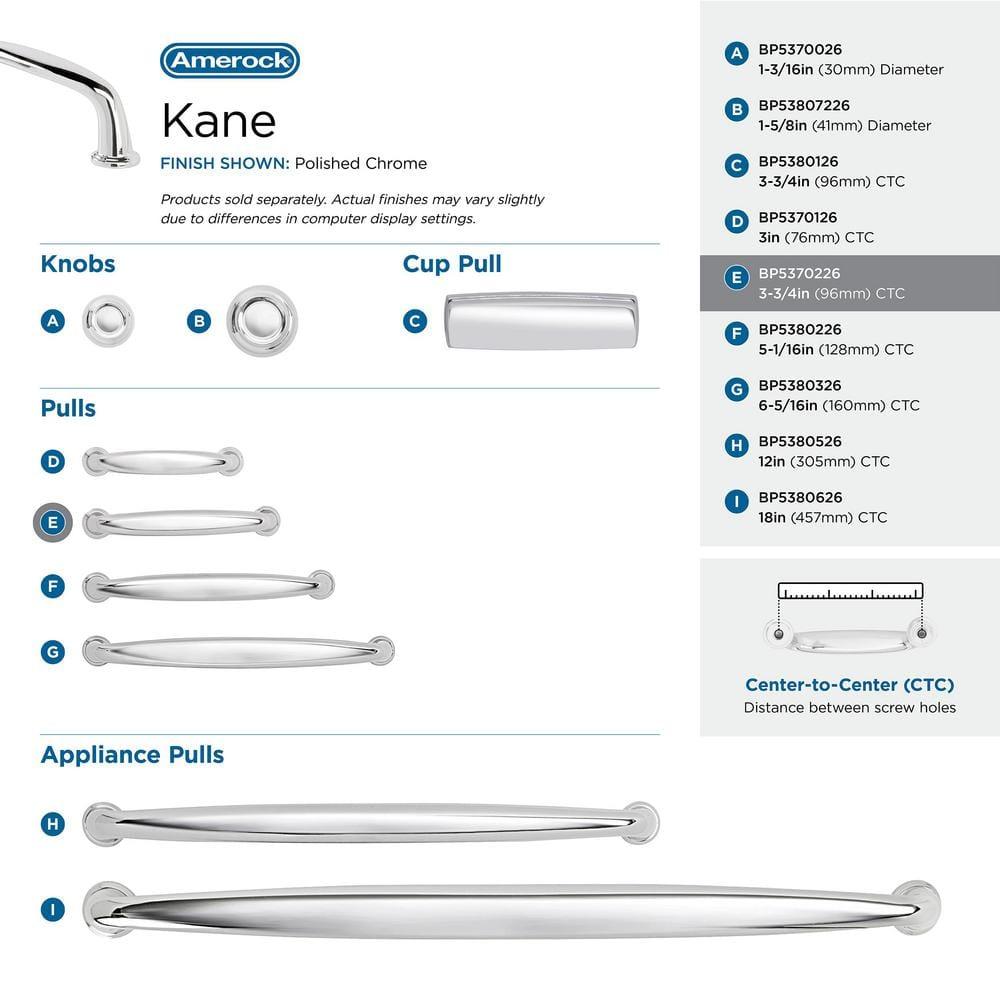 Kane 3-3/4 inch (96mm) Center-to-Center Polished Chrome Cabinet Pull