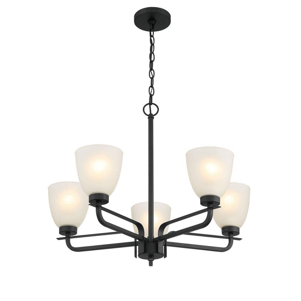 Mini Coal Black 5-Light Chandelier with Etched Glass Shade