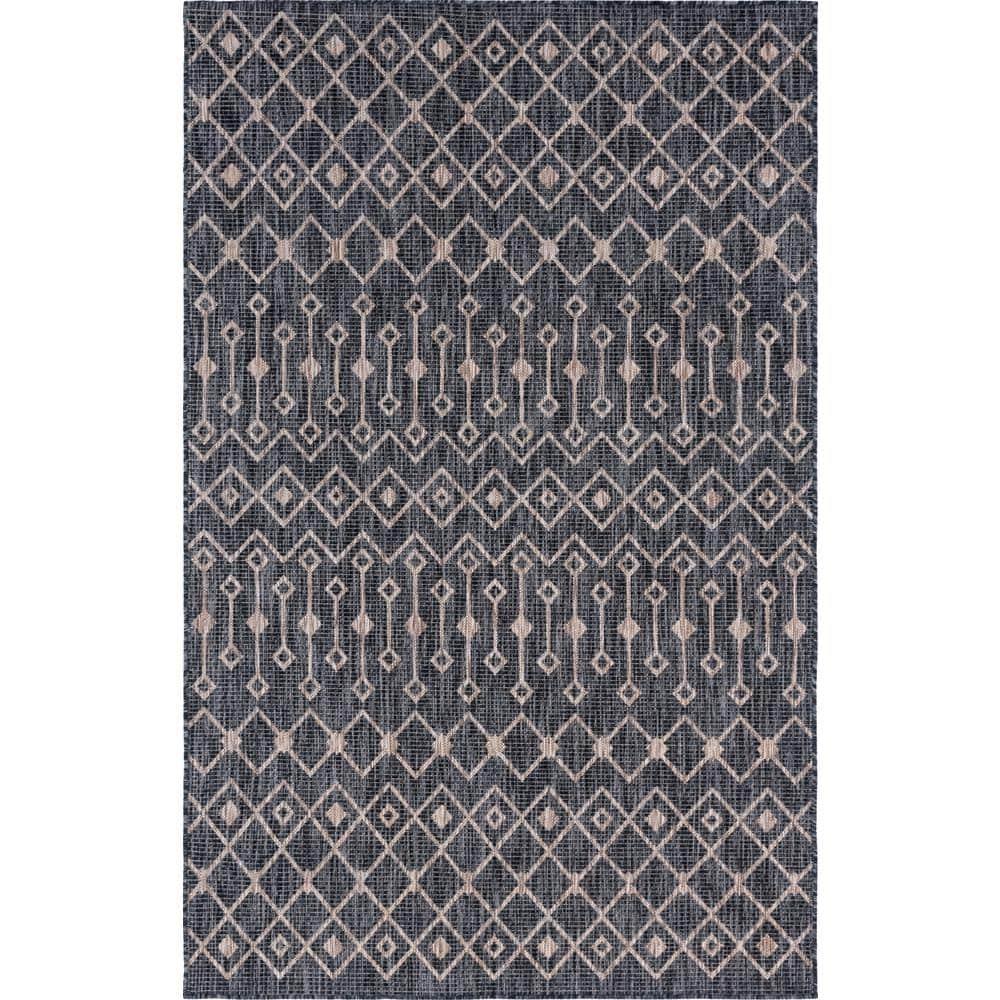 Charcoal Gray Trellis 6' x 9' Synthetic Outdoor Rug