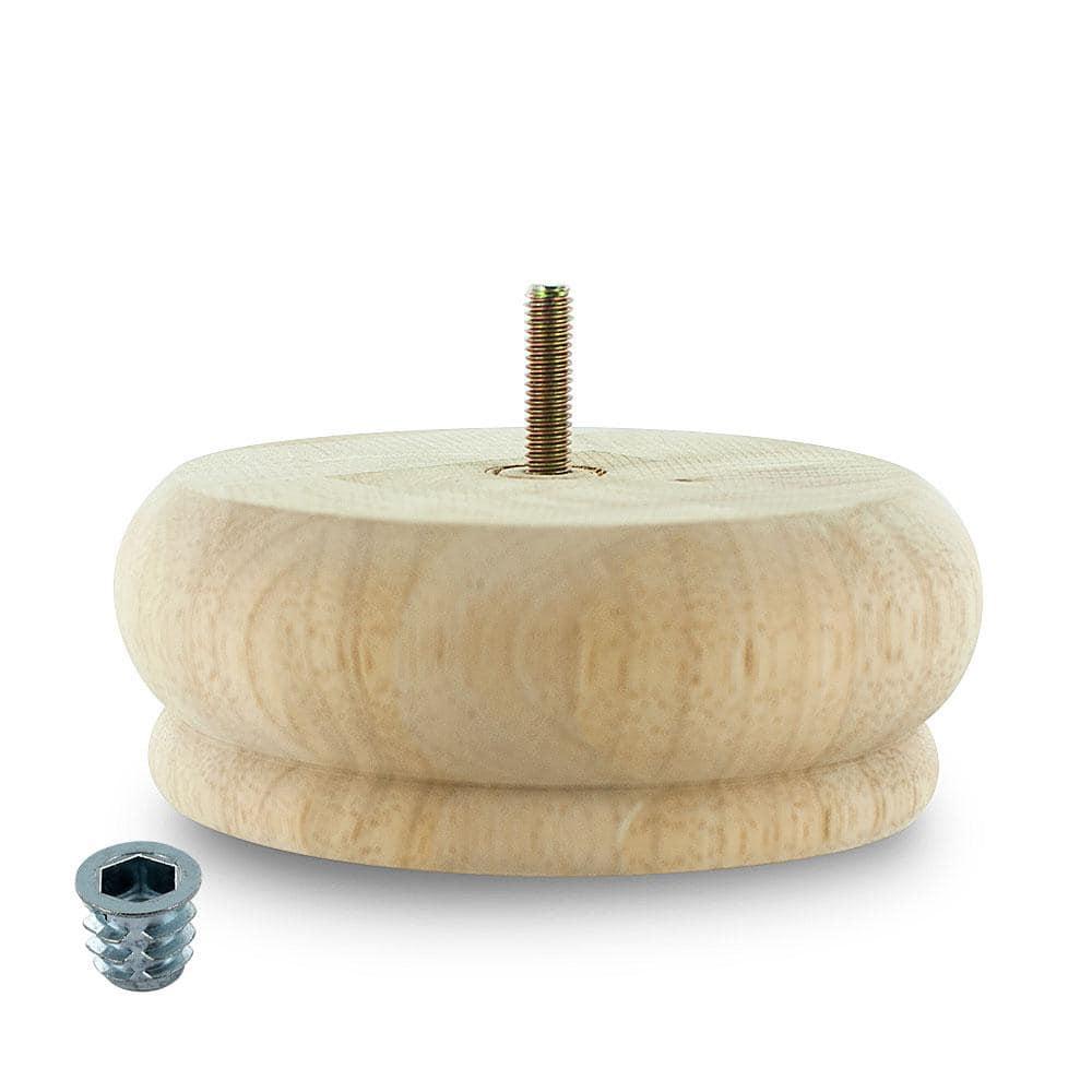2-1/2in H x 4-1/2in Dia Unfinished Solid Hardwood Bun Foot Leg