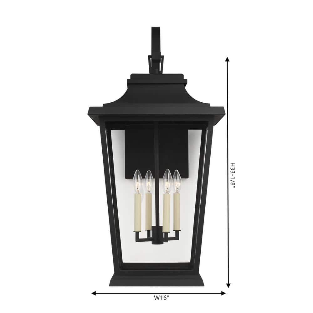 Textured Black 4-Light Outdoor Lantern Sconce with Clear Panels