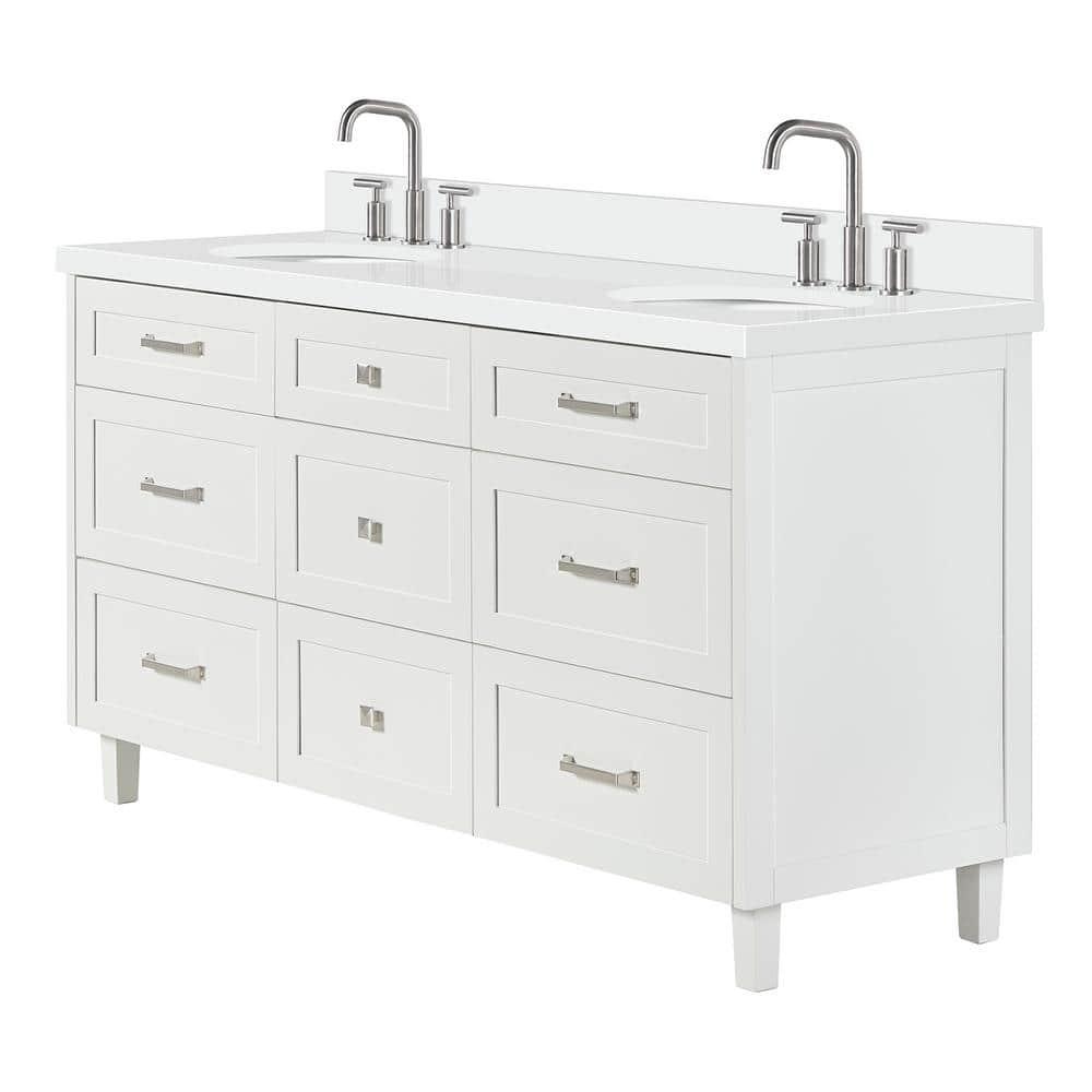Ariel Monrow 67 Inch Double Oval Sink Bathroom Vanity With Pure White Quartz Countertop