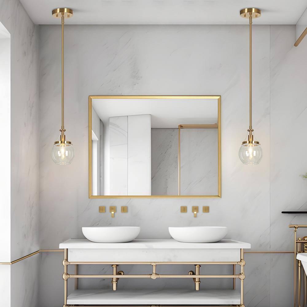 LNC Capensis 1-Light Matte Black and Polished Gold Clear Glass Globe LED Mini Indoor Kitchen Island Light: UL Listed, Adjustable Height