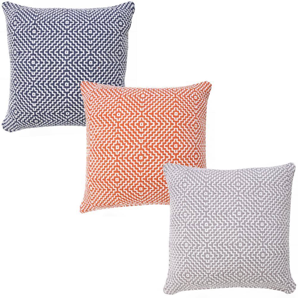 ZeaZu 20" X 20" Orange And White 100% Cotton Geometric Zippered Pillow