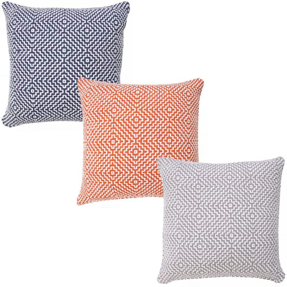 ZeaZu 20" X 20" Orange And White 100% Cotton Geometric Zippered Pillow