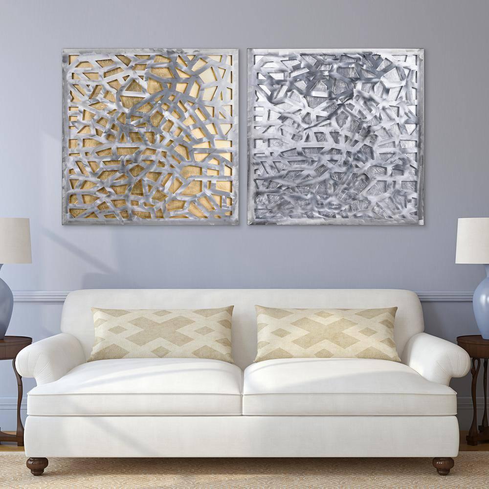 Empire Art Direct PSL-19309-3232 'Silver Enigma' Polished Steel Silver Leaf 3D Abstract Metal Wall Art