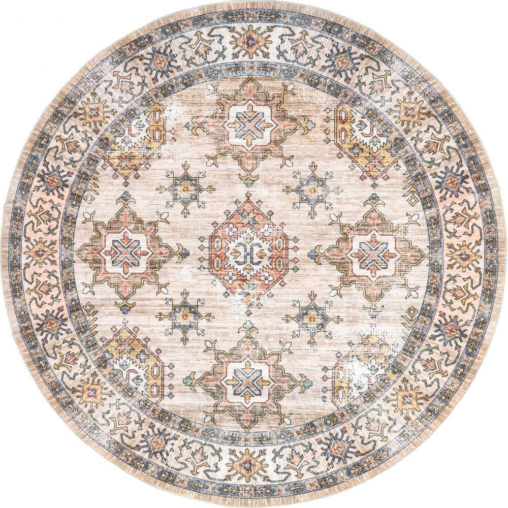 Nuloom Finley Medallion 6 Round Machine Washable Indoor Area Rug for Living Room Bedroom Dining Room Kitchen, Beige/Ivory