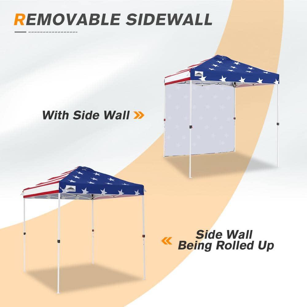 EAGLE PEAK 6.6 x 6.6 ft Easy Set Up Straight Leg Pop Up Outdoor Canopy with One Removable Wall,American Flag