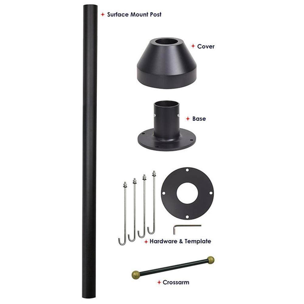 Solus 6-Foot Surface Mount Outdoor Lamp Post – Aluminum Light Pole with Standard Base Cover & Decorative Cross Arm – Black, Bronze, or White – Fits 3" Fixtures – Made in USA (Black)